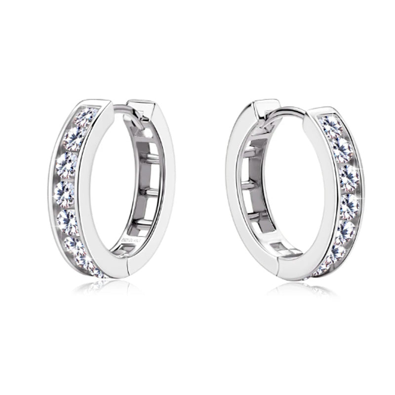 Brinco de Prata Argola Cravejada Moissanite